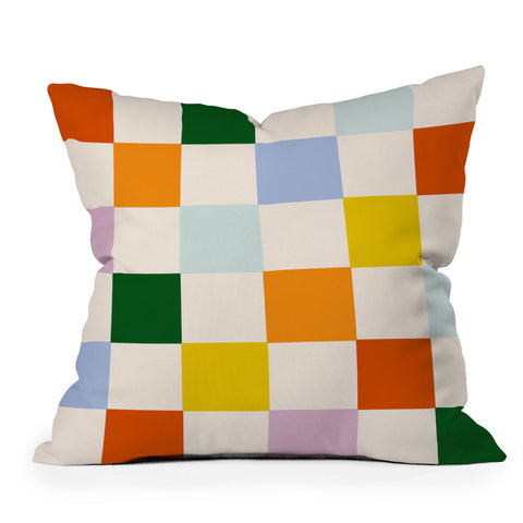 Lane and Lucia Retro Rainbow Checkerboard Outdoor Throw Pillow