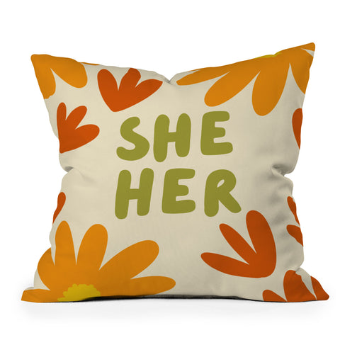 Lane and Lucia SheHer Pronouns Outdoor Throw Pillow