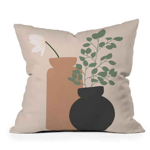 Lane and Lucia Vase no 3 with Eucalyptus and Outdoor Throw Pillow