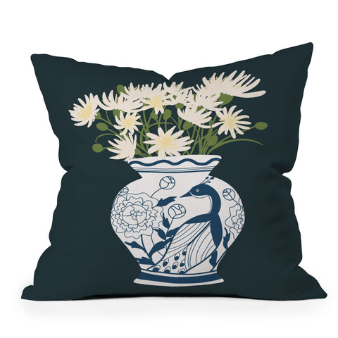 Lane and Lucia Vase no 6 with Peacock Outdoor Throw Pillow