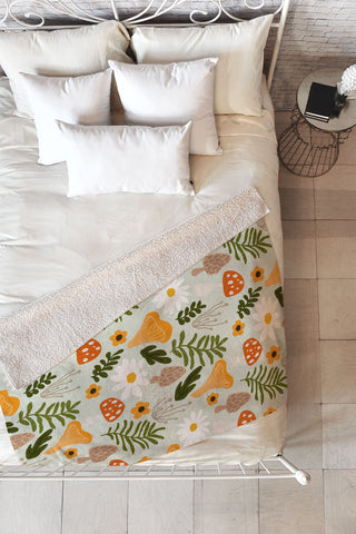 Lane and Lucia Woodland Mushroom Pattern Fleece Throw Blanket
