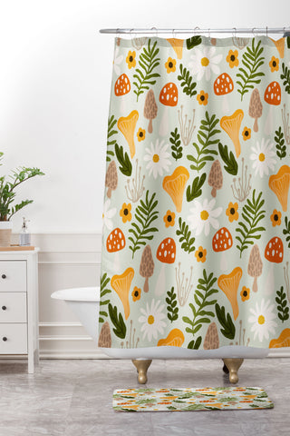 Lane and Lucia Woodland Mushroom Pattern Shower Curtain And Mat