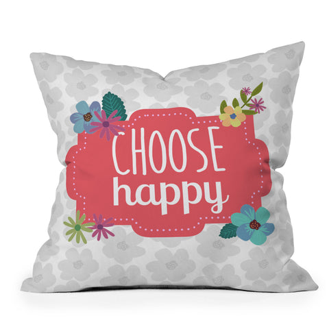 Lara Kulpa Choose Happy Outdoor Throw Pillow