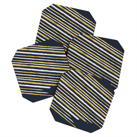 Lara Kulpa Gold and White Stripe on Navy Coaster Set