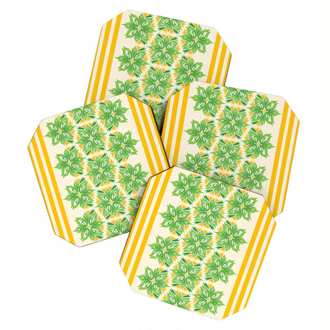 Lara Kulpa Green And Yellow Tribal Floral Coaster Set