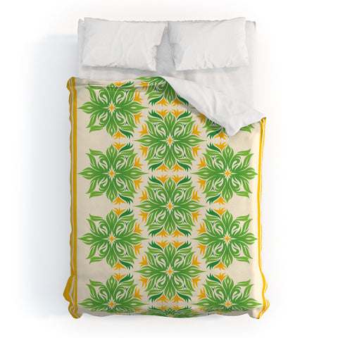 Lara Kulpa Green And Yellow Tribal Floral Duvet Cover