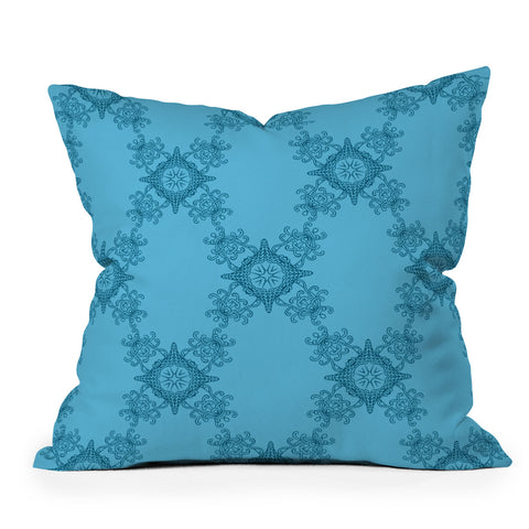 Lara Kulpa Ornamental Aqua Outdoor Throw Pillow