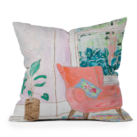 Lara Lee Meintjes A Room with a View Pink Armchair by the Window Outdoor Throw Pillow
