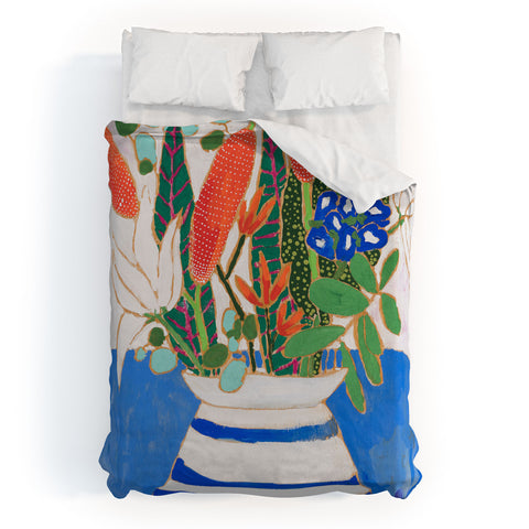 Lara Lee Meintjes Nautical Striped Vase of Flowers Duvet Cover