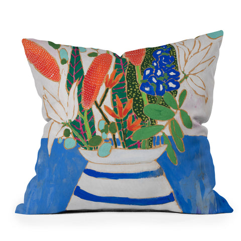 Lara Lee Meintjes Nautical Striped Vase of Flowers Outdoor Throw Pillow