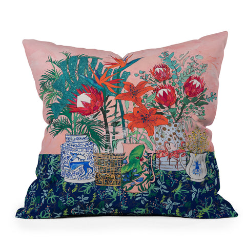 Lara Lee Meintjes The Domesticated Jungle Floral Still Life Art Outdoor Throw Pillow