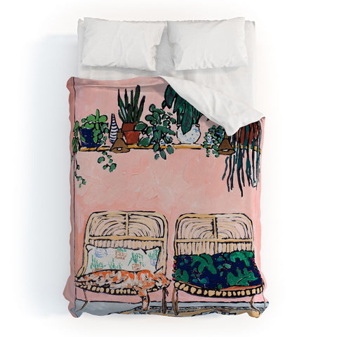 Lara Lee Meintjes Two Chairs and a Napping Ginger Cat Duvet Cover