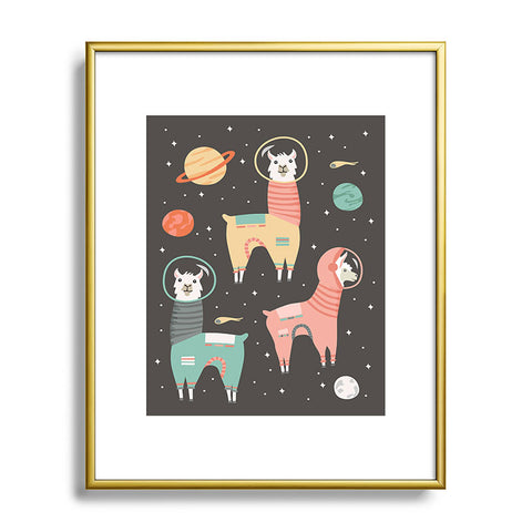 Lathe & Quill Astronaut Llamas in Space Metal Framed Art Print