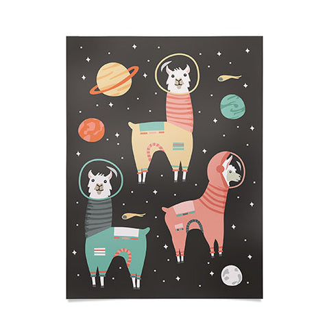 Lathe & Quill Astronaut Llamas in Space Poster
