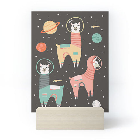 Lathe & Quill Astronaut Llamas in Space Mini Art Print