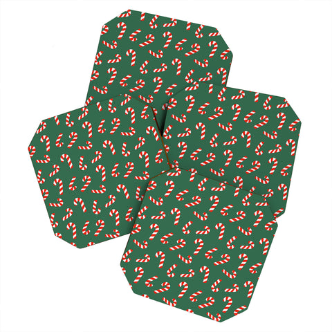 Lathe & Quill Candy Canes Green Coaster Set