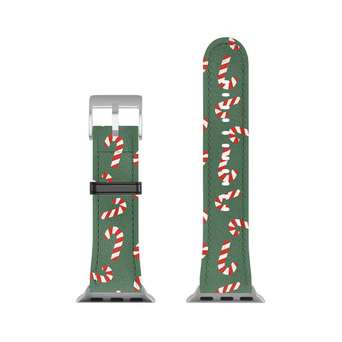 Lathe & Quill Candy Canes Green Apple Watch Band