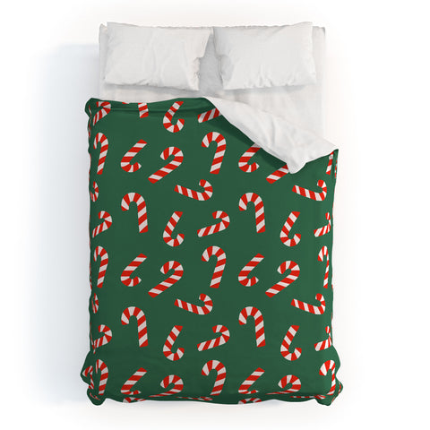 Lathe & Quill Candy Canes Green Duvet Cover