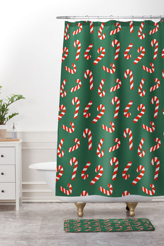 Lathe & Quill Candy Canes Green Shower Curtain And Mat