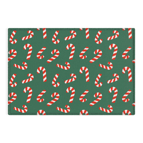 Lathe & Quill Candy Canes Green Outdoor Rug