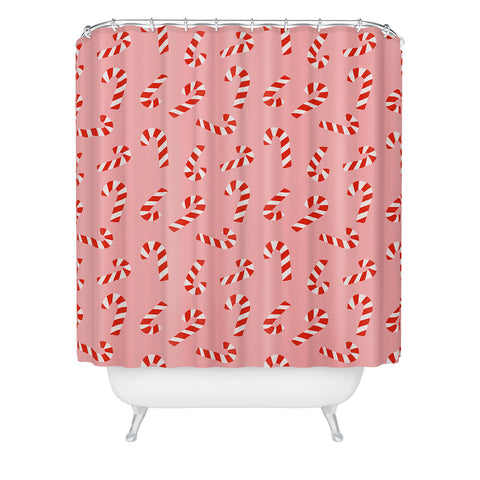 Lathe & Quill Candy Canes Pink Shower Curtain