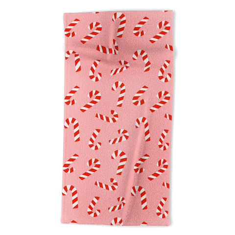 Lathe & Quill Candy Canes Pink Beach Towel