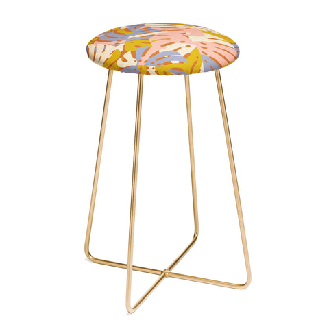 Lathe & Quill Color Block Monstera Pink Counter Stool