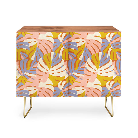 Lathe & Quill Color Block Monstera Pink Credenza