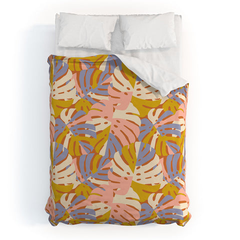 Lathe & Quill Color Block Monstera Pink Duvet Cover