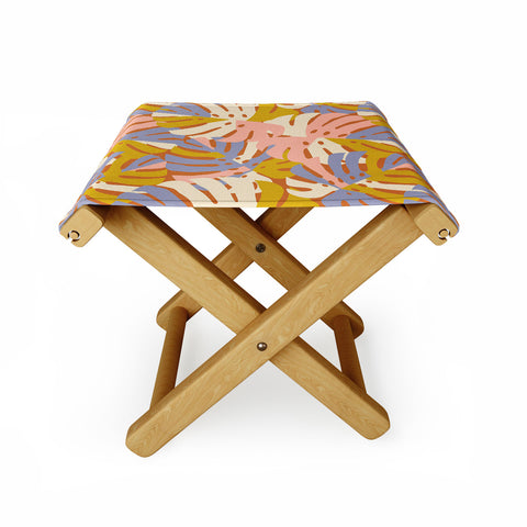 Lathe & Quill Color Block Monstera Pink Folding Stool