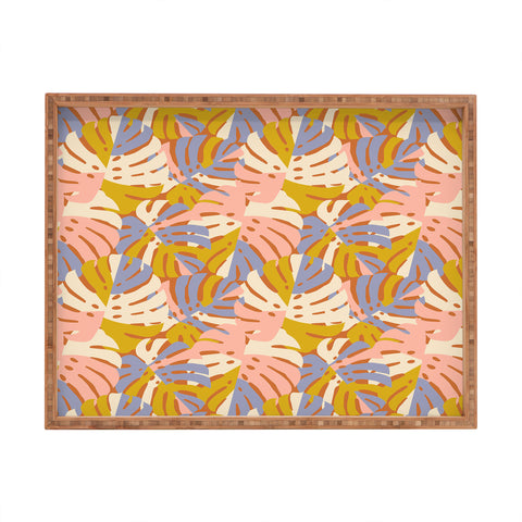 Lathe & Quill Color Block Monstera Pink Rectangular Tray