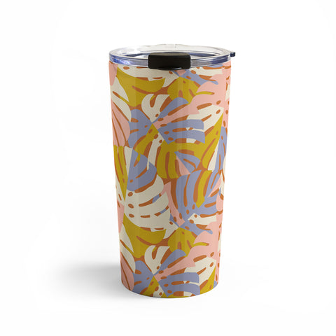 Lathe & Quill Color Block Monstera Pink Travel Mug