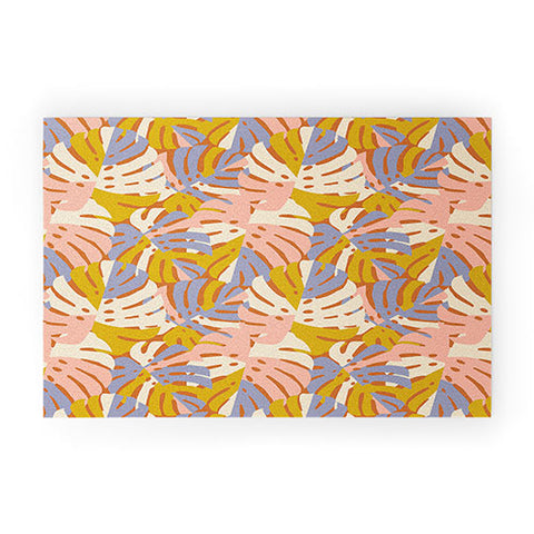 Lathe & Quill Color Block Monstera Pink Welcome Mat