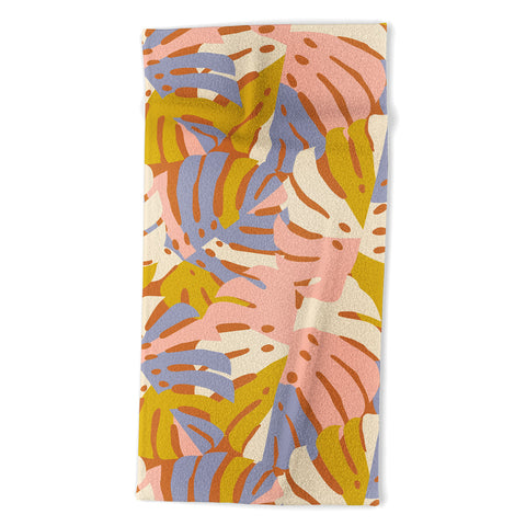 Lathe & Quill Color Block Monstera Pink Beach Towel