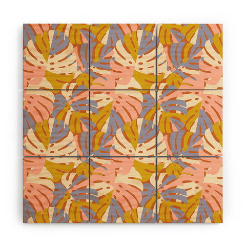 Lathe & Quill Color Block Monstera Pink Wood Wall Mural