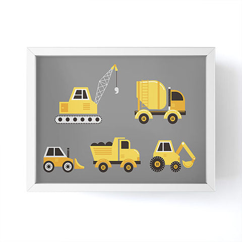 Lathe & Quill Construction Trucks on Gray Framed Mini Art Print