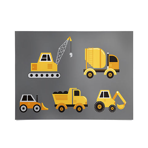 Lathe & Quill Construction Trucks on Gray Poster