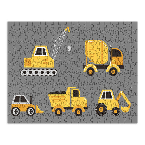 Lathe & Quill Construction Trucks on Gray Puzzle