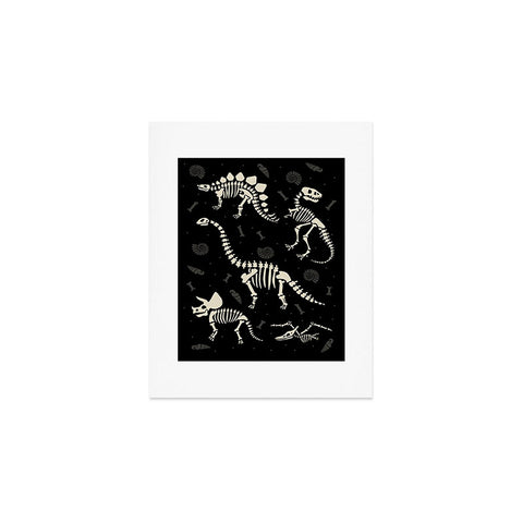 Lathe & Quill Dinosaur Fossils on Black Art Print