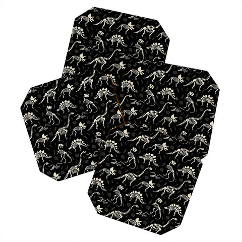 Lathe & Quill Dinosaur Fossils on Black Coaster Set