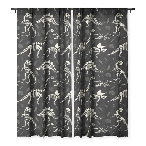 Lathe & Quill Dinosaur Fossils on Black Sheer Non Repeat