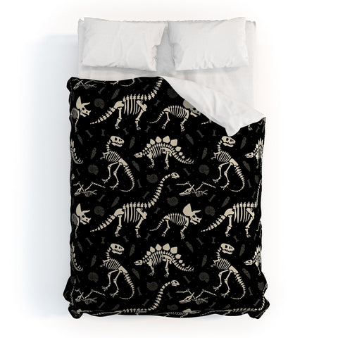 Lathe & Quill Dinosaur Fossils on Black Duvet Cover