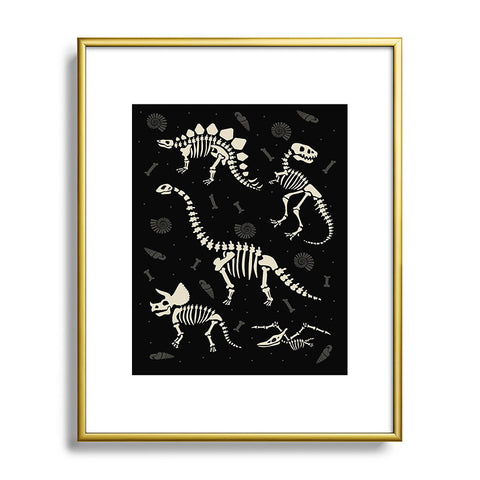 Lathe & Quill Dinosaur Fossils on Black Metal Framed Art Print