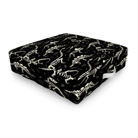 Lathe & Quill Dinosaur Fossils on Black Outdoor Floor Cushion