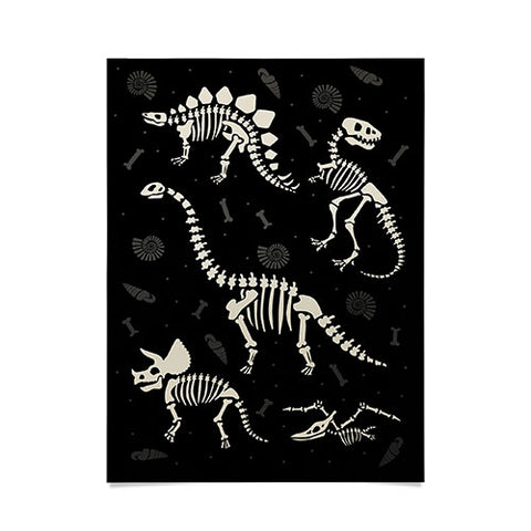 Lathe & Quill Dinosaur Fossils on Black Poster