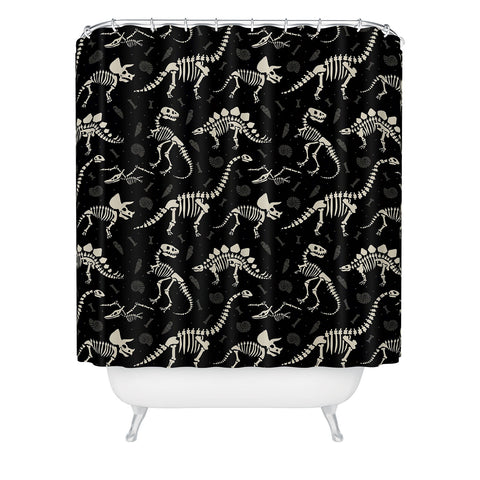 Lathe & Quill Dinosaur Fossils on Black Shower Curtain