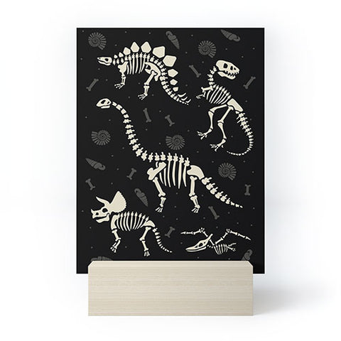 Lathe & Quill Dinosaur Fossils on Black Mini Art Print