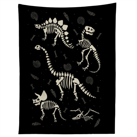 Lathe & Quill Dinosaur Fossils on Black Tapestry