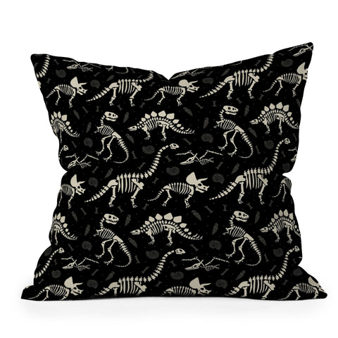 Lathe & Quill Dinosaur Fossils on Black Outdoor Throw Pillow