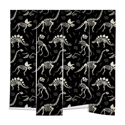Lathe & Quill Dinosaur Fossils on Black Wall Mural